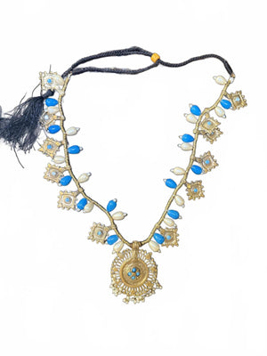 Afghan Brass Necklace with Blue and White Beads