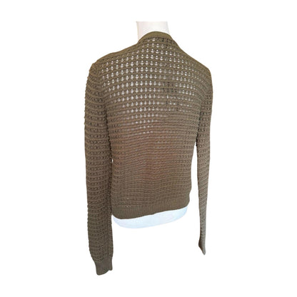 New Rag and Bone Green Crochet Knit Cardigan with Gold Buttons, Small