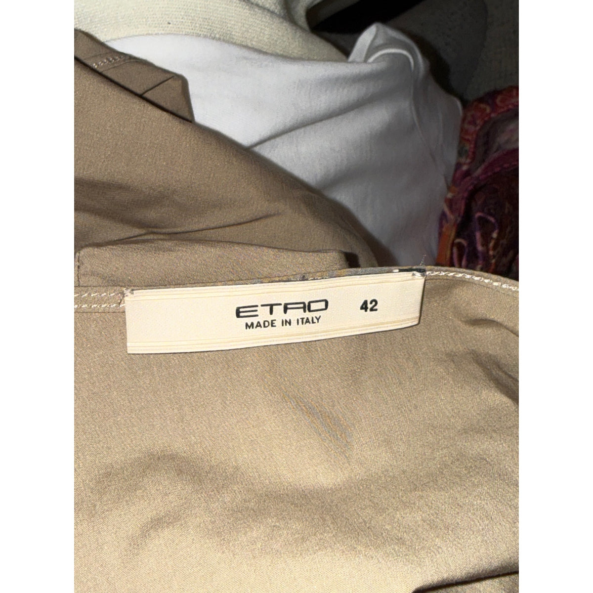 Etro Khaki and Olive Colorblock Cotton-Blend Peplum Top, Size 42