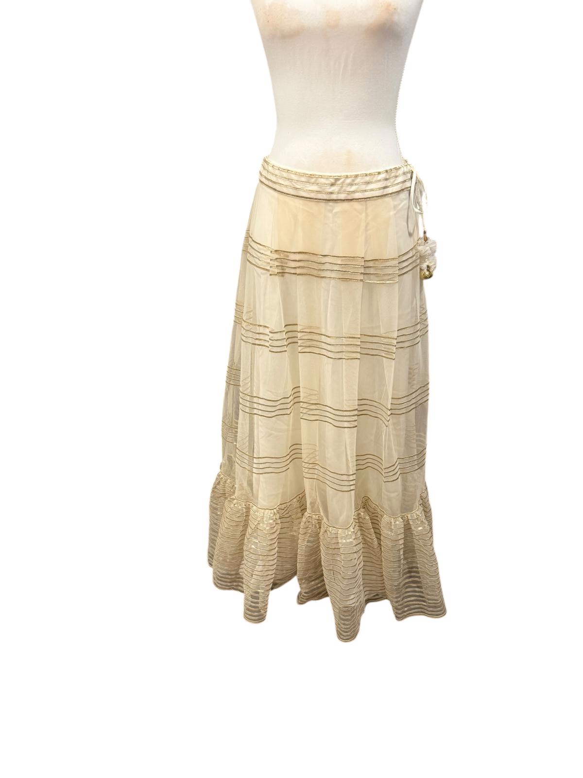 New Nazila Couture Sheer Gold-Trimmed Maxi Skirt, size Medium