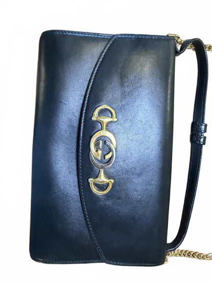 Gucci Zumi Black Leather Shoulder Bag with Gold Chain Strap
