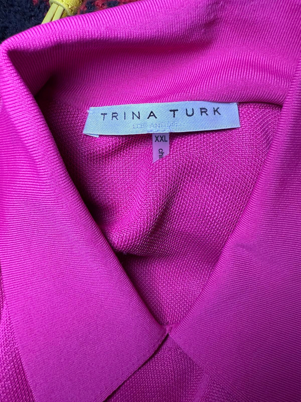 Trina Turk Long Sleeve Collared Dress in Magenta (0623)