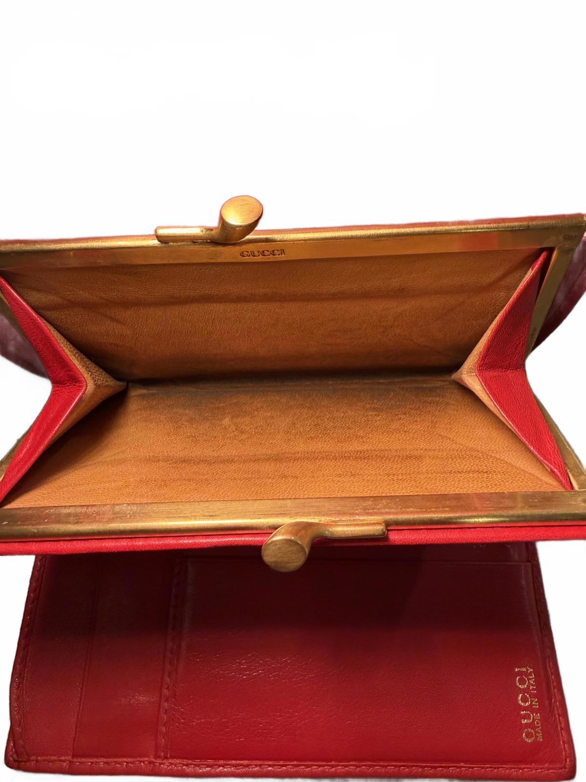 Red Leather Gucci Wallet with Gold Horsebit Detail