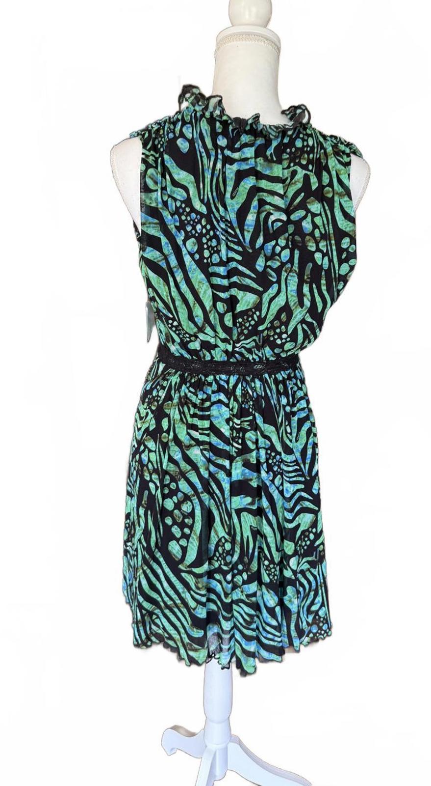 New Fuzzi Sleeveless Green and Black Patterned Dress, Size Small