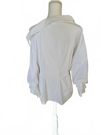 Veronica Beard Off Shoulder White Button-Down Blouse Size 14