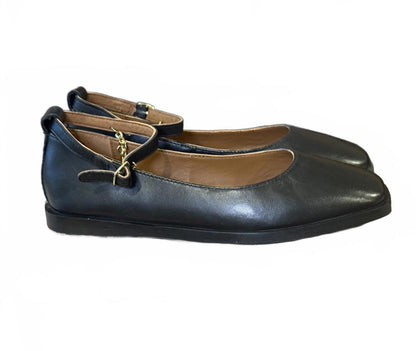 Free People New Mystic Treasures Black Leather Ankle Strap Flats, Size 7