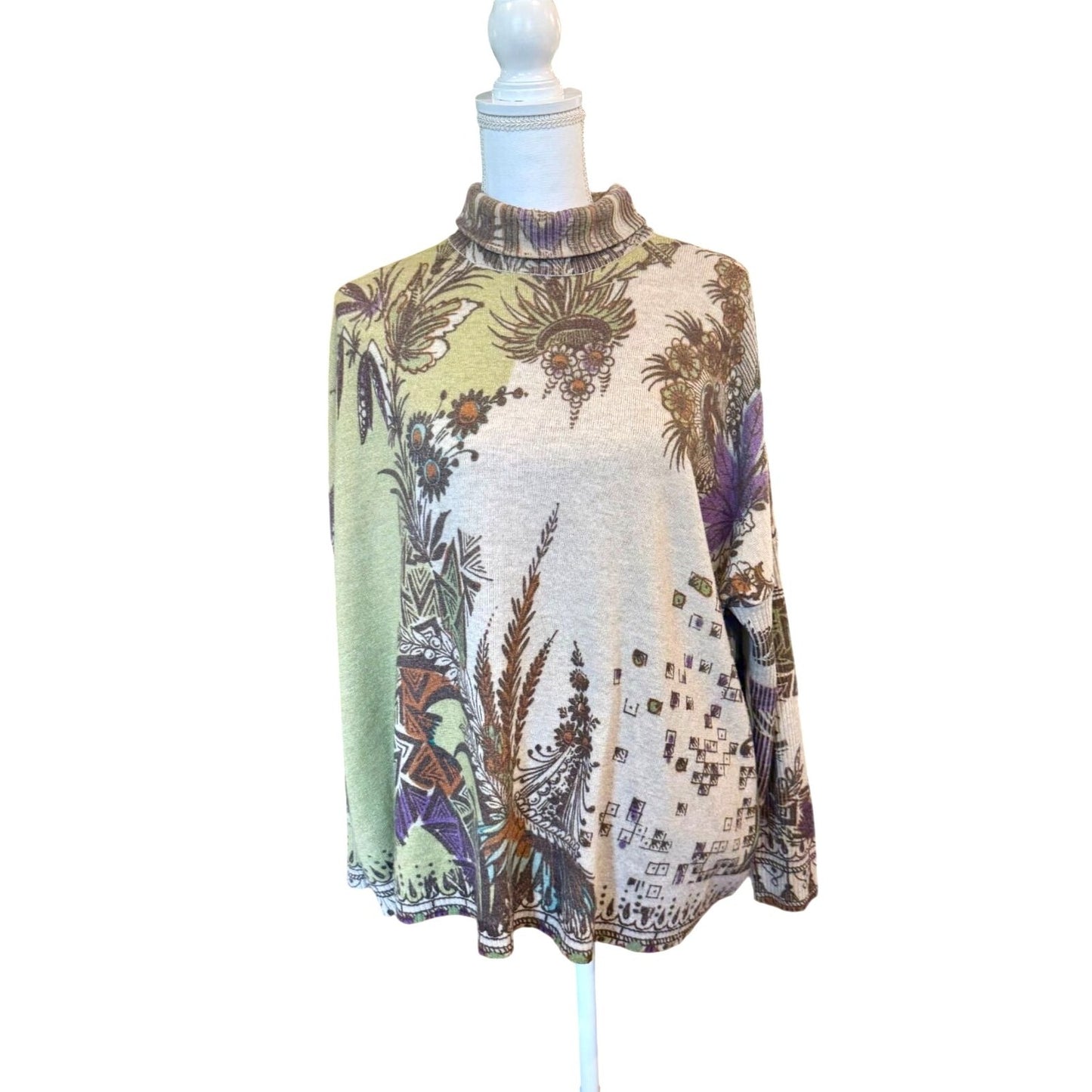 Etro Milano Multicolor Wool Silk Cashmere Turtleneck Sweater Size 40 Made In Italy