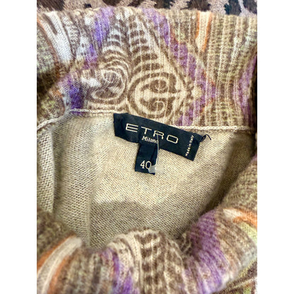 Etro Milano Multicolor Wool Silk Cashmere Turtleneck Sweater Size 40 Made In Italy