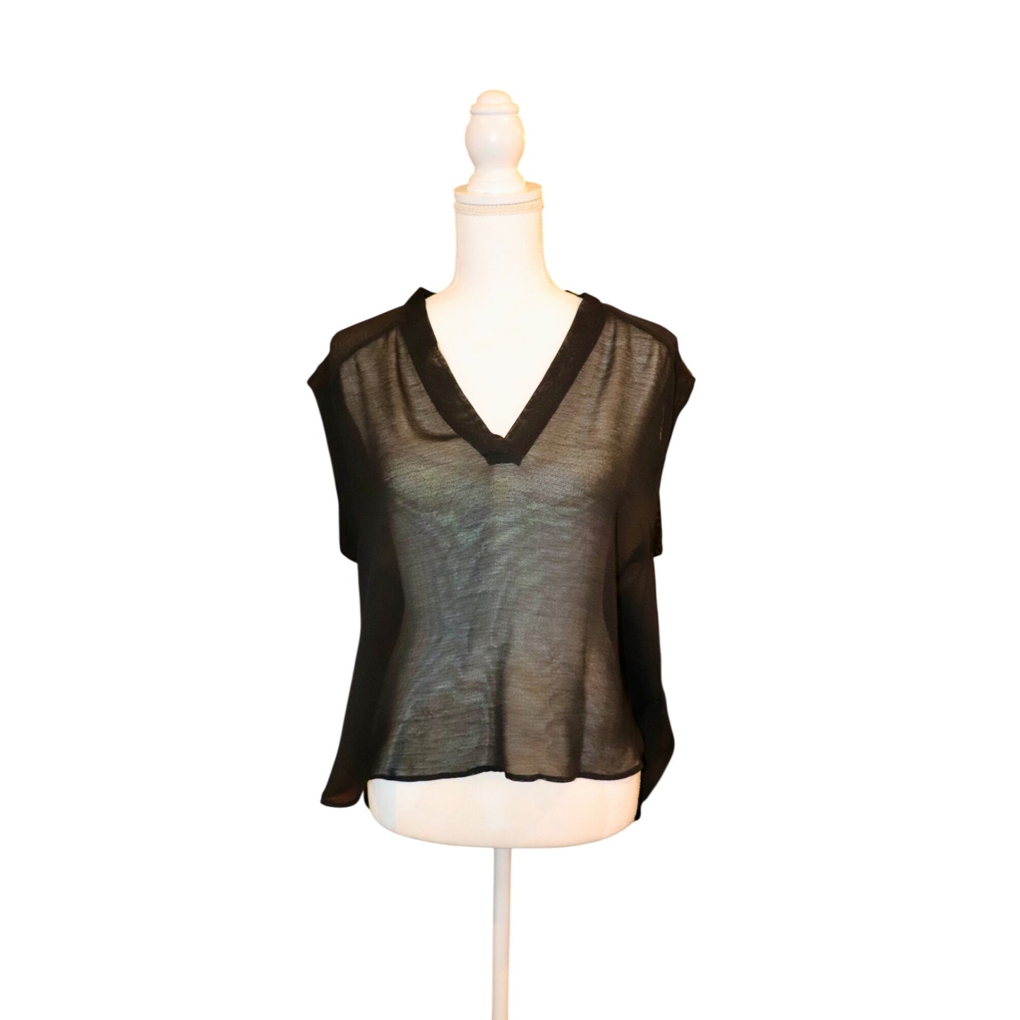 Alexander Wang T Sheer Black V-Neck Sleeveless Top Womens, Medium
