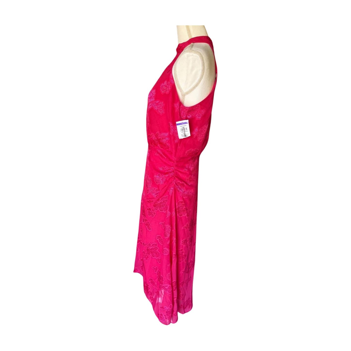 Maggie London Pink Halter Neck Floral Midi Dress, Size 6
