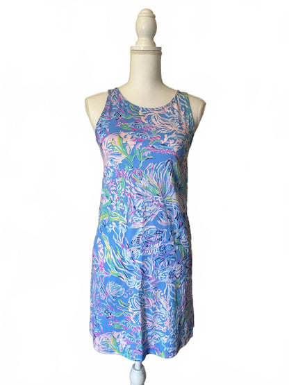 Lilly Pulitzer Sleeveless Blue Floral Print Dress with Crisscross Back, XS