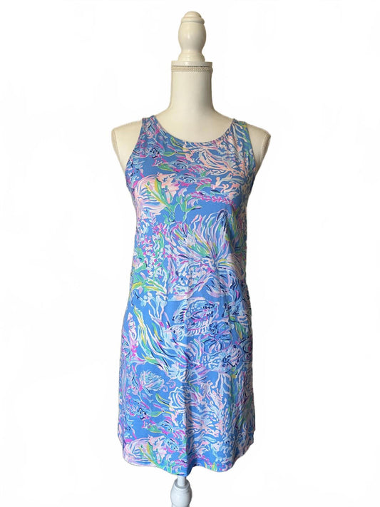 Lilly Pulitzer Sleeveless Blue Floral Print Dress with Crisscross Back, XS
