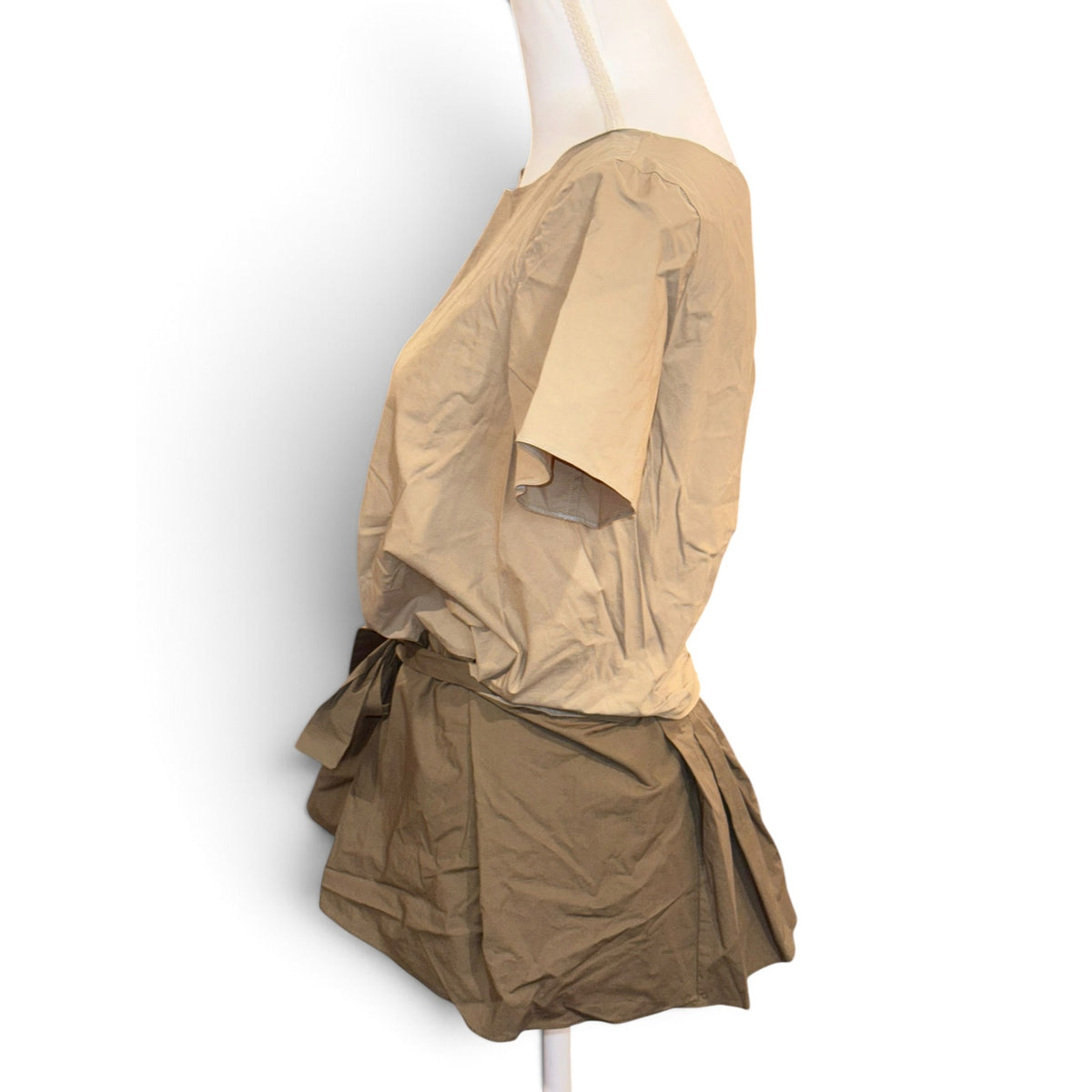 Etro Khaki and Olive Colorblock Cotton-Blend Peplum Top, Size 42