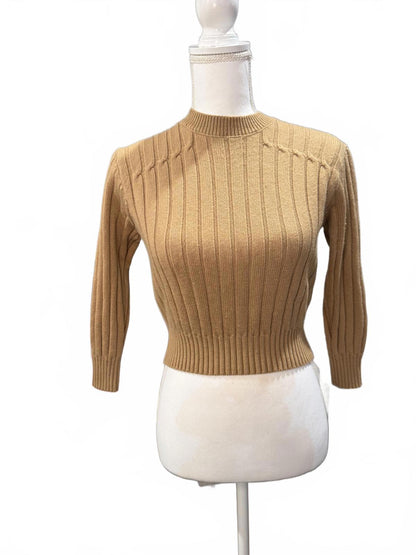 Tome Camel Ribbed Knit Cropped Sweater, XS