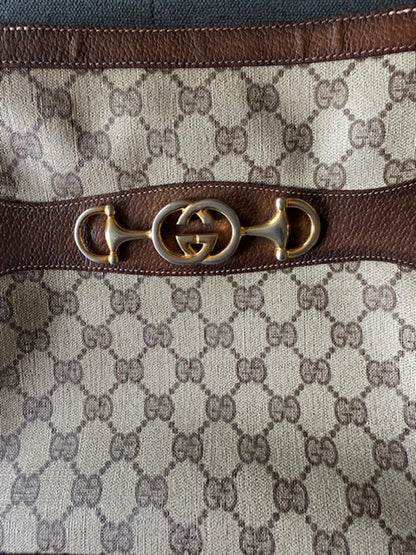 Rare Vintage 1970's Gucci Horsebit Canvas and Leather Shoulder bag