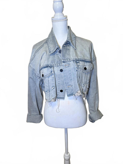 Alexander Wang Cropped Distressed Light Wash Denim Jacket, Medium
