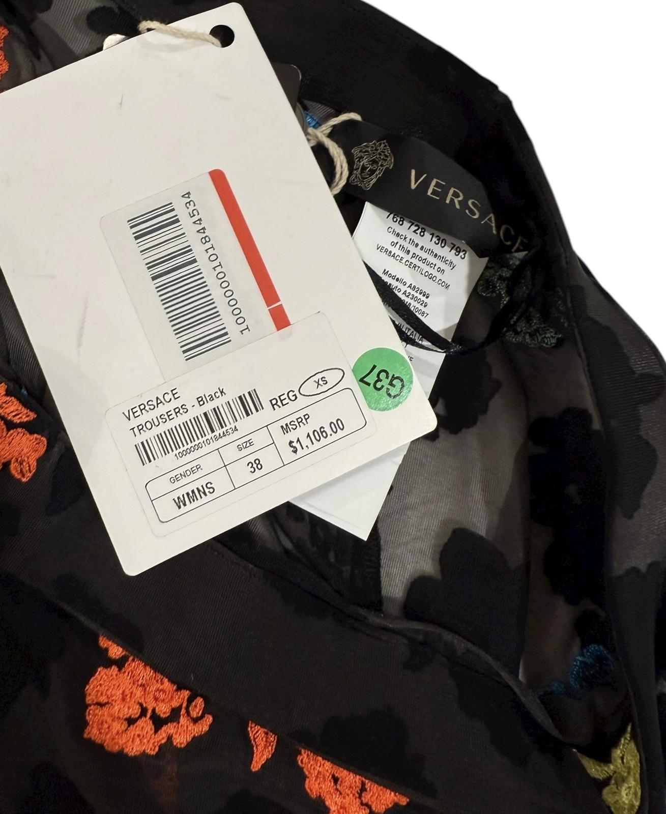 New Versace Flowers Black Stampa Ricamato Pantyhose