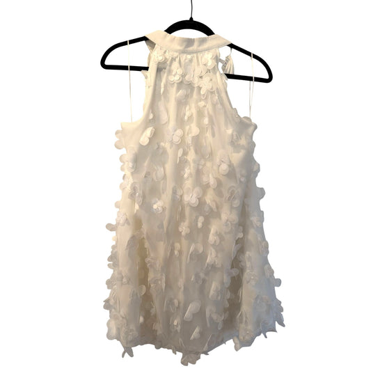 TCEC White Sleeveless Halter Dress With 3D Floral Appliqué & Bow Detail, Large