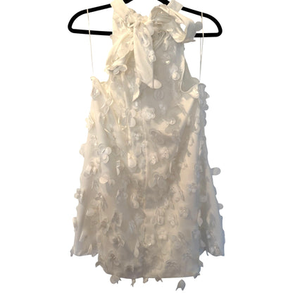 TCEC White Sleeveless Halter Dress With 3D Floral Appliqué & Bow Detail, Large