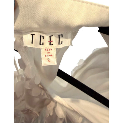 TCEC White Sleeveless Halter Dress With 3D Floral Appliqué & Bow Detail, Large