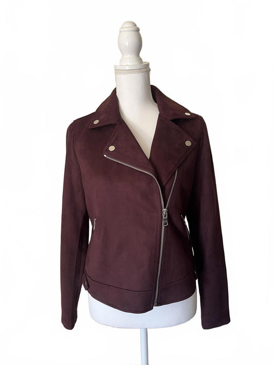 New Loft Women's Brown Faux Suede Moto Jacket, XS