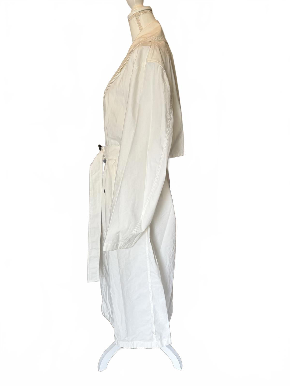 New Bottega Veneta Women's White Trench Coat with Belt and Double-Breasted Buttons, size IT 48