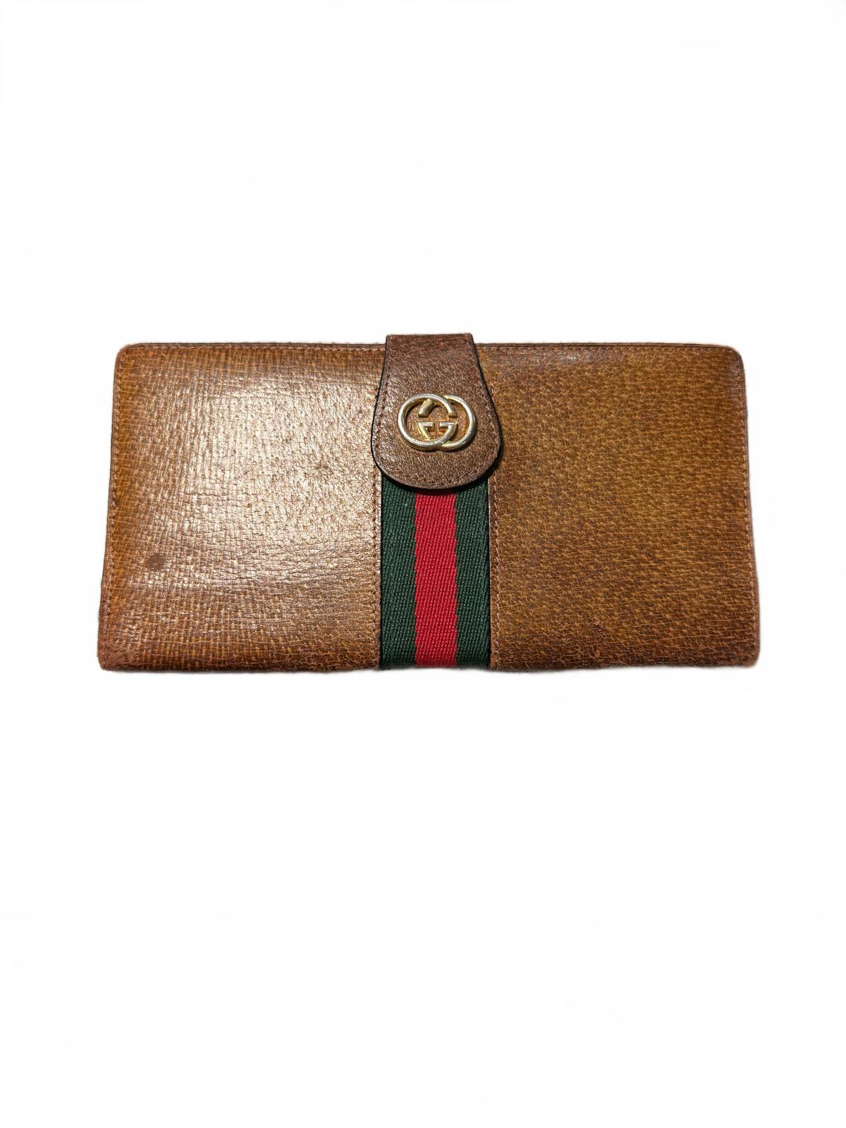Gucci Brown Leather Wallet with Signature Web Stripe