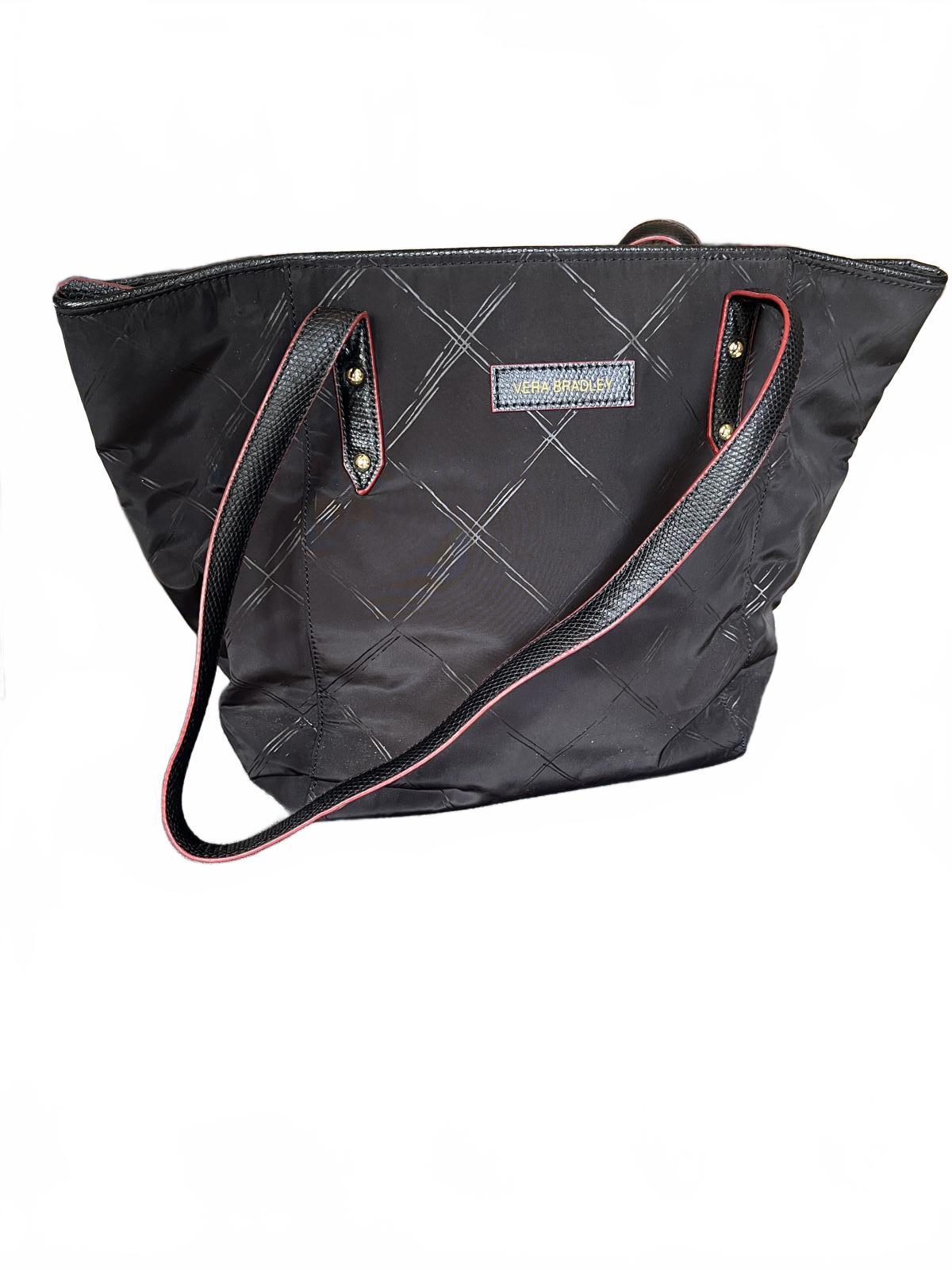 Vera Bradley Black Quilted Tote Bag with Leather Trim