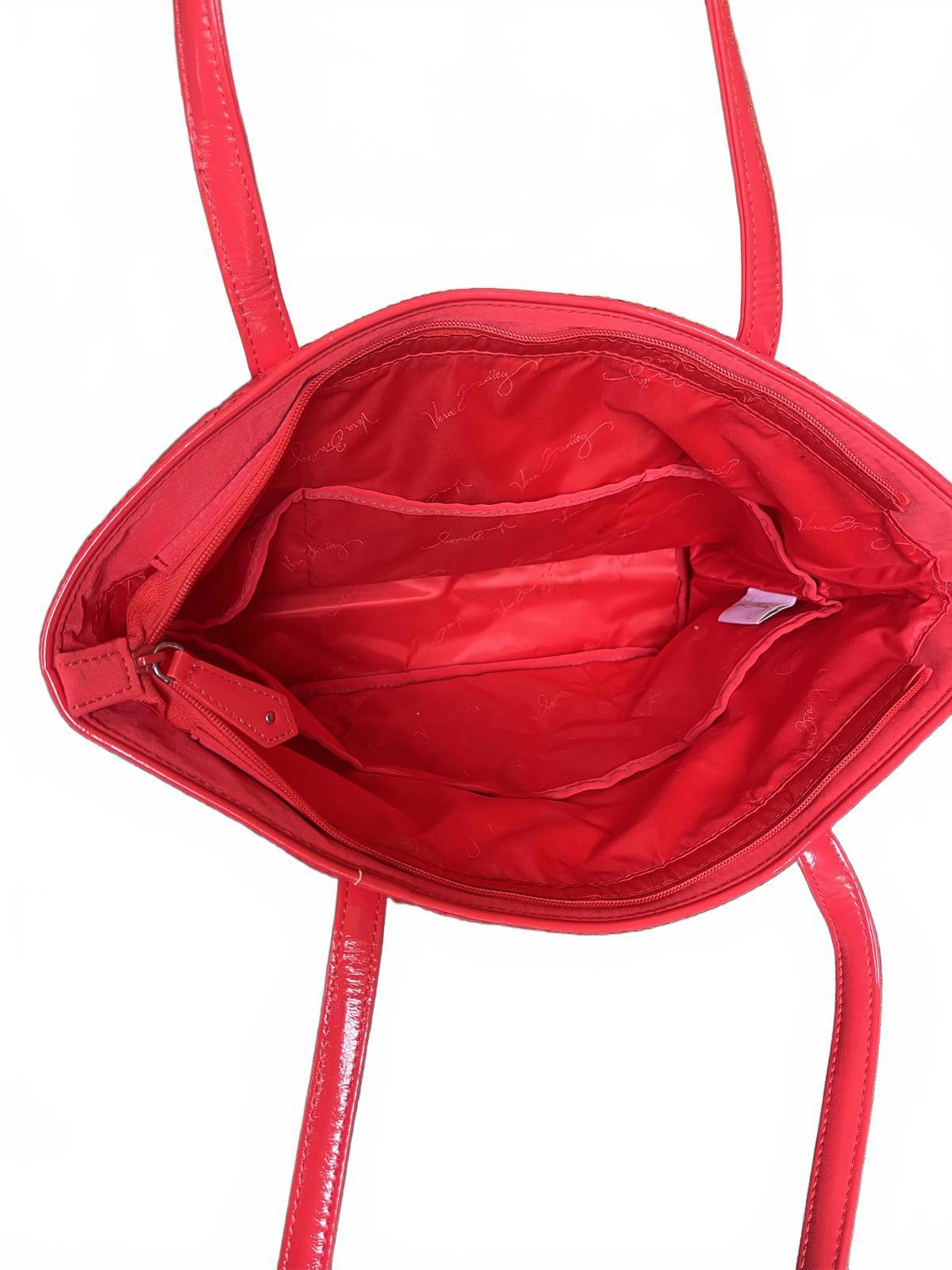 Vera Bradley Red Quilted Tote Handbag with Patent Leather Straps