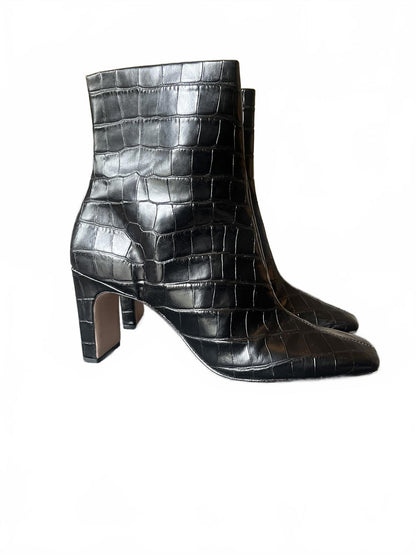 Schutz Black Croc-Embossed Women's Heeled Ankle Boots