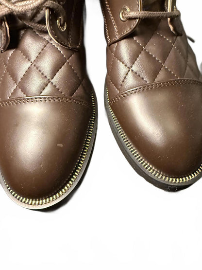 Ron White New Brown Quilted Lace-Up Boots with Side Zipper, size 36.5/US 6