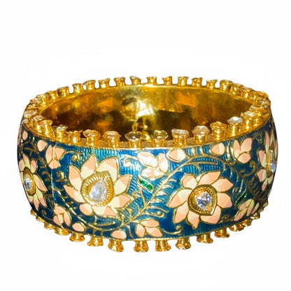 Hand-Painted Enamel Floral Gold Plated Bangle Bracelet
