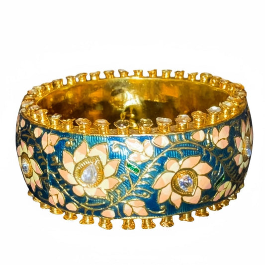 Hand-Painted Enamel Floral Gold Plated Bangle Bracelet