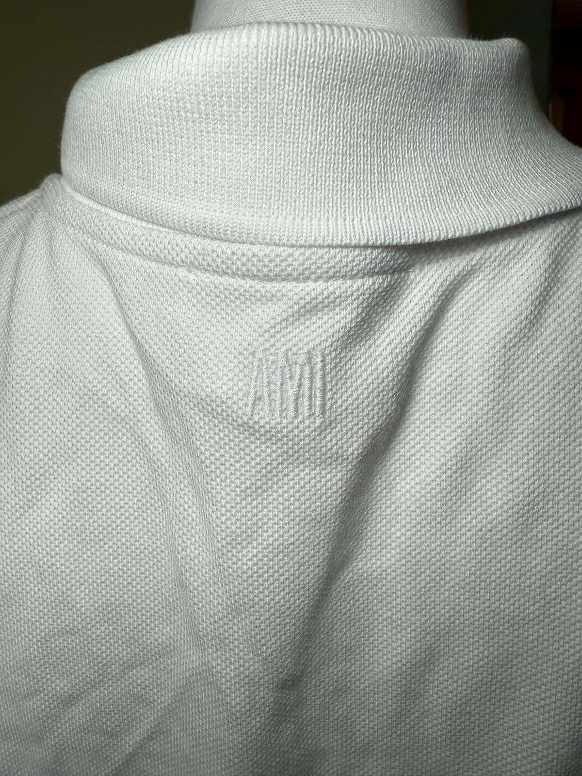 AMI Paris White Polo Shirt with Red 'A' Heart Logo