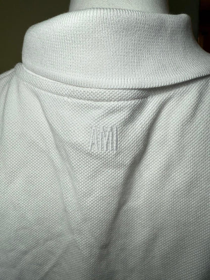 AMI Paris White Polo Shirt with Red 'A' Heart Logo