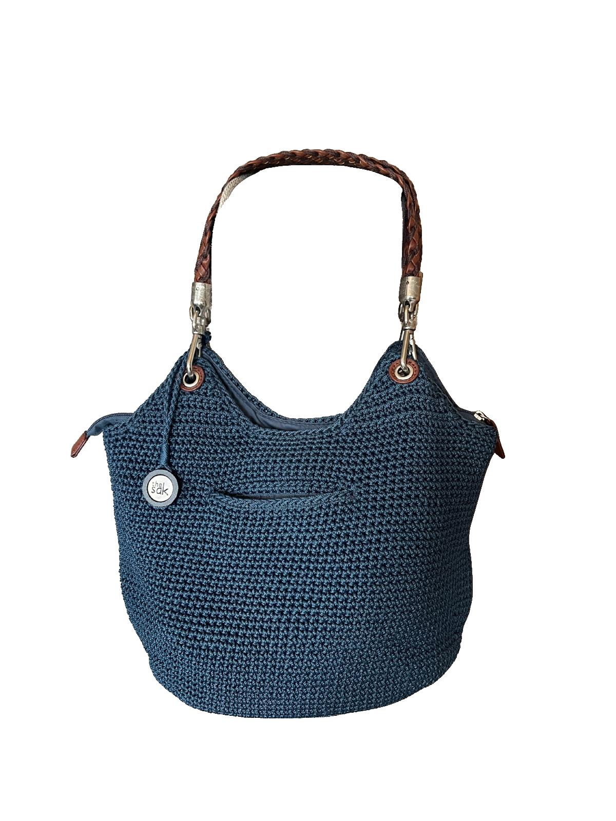 The Sak Blue Crochet Women's Handbag with Braided Handle