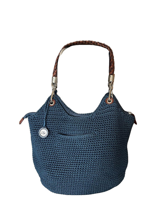 The Sak Blue Crochet Women's Handbag with Braided Handle