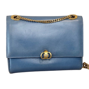 Celine Blue Vintage Leather Chain Strap Shoulder Bag With Gold Hardware