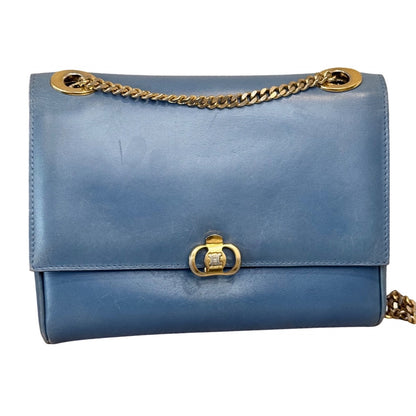 Celine Blue Vintage Leather Chain Strap Shoulder Bag With Gold Hardware