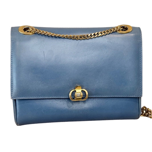 Celine Blue Vintage Leather Chain Strap Shoulder Bag With Gold Hardware