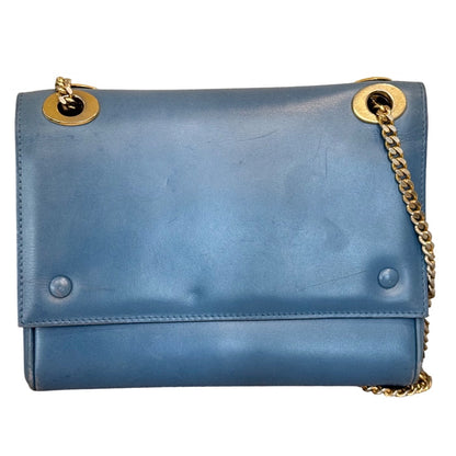 Celine Blue Vintage Leather Chain Strap Shoulder Bag With Gold Hardware