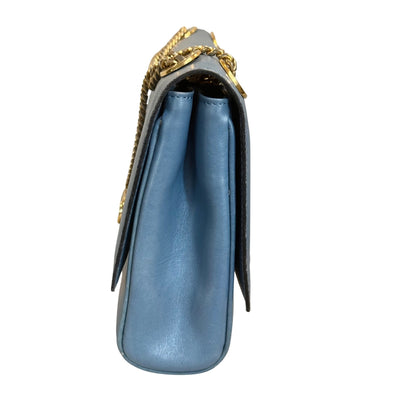 Celine Blue Vintage Leather Chain Strap Shoulder Bag With Gold Hardware