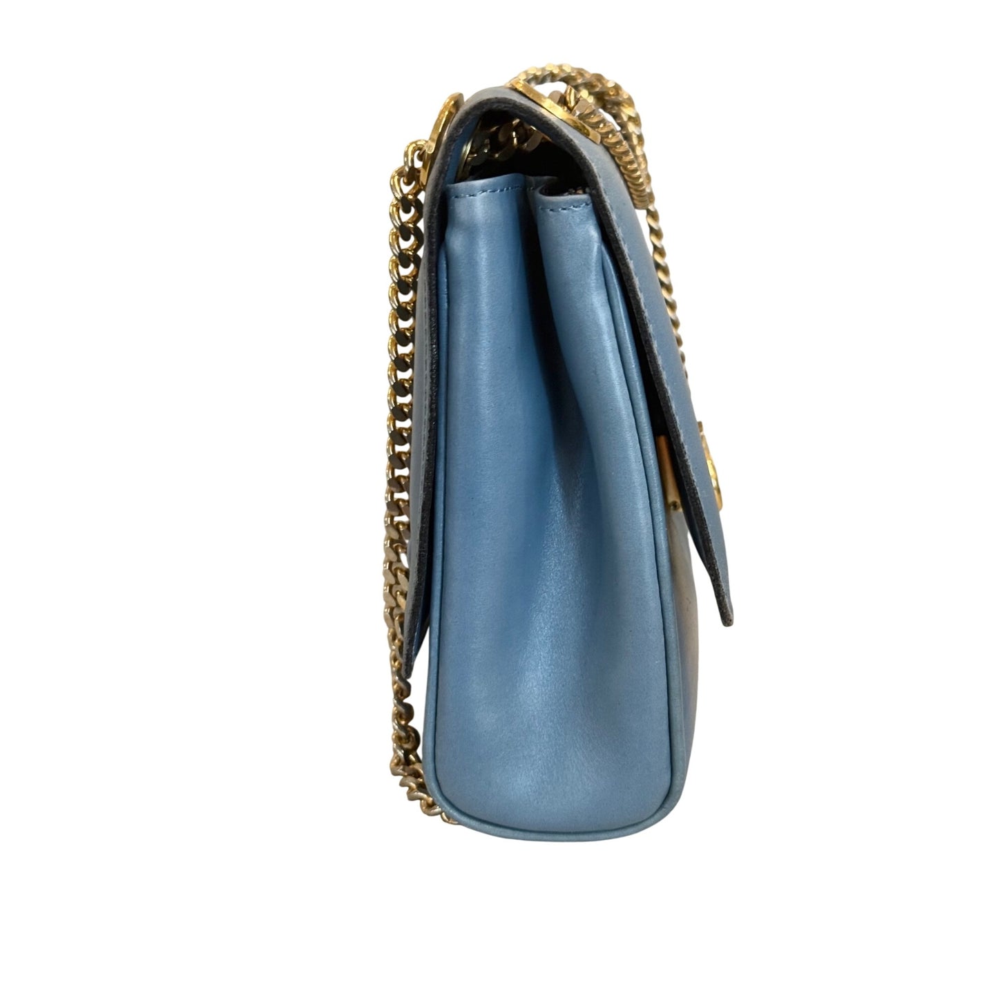 Celine Blue Vintage Leather Chain Strap Shoulder Bag With Gold Hardware