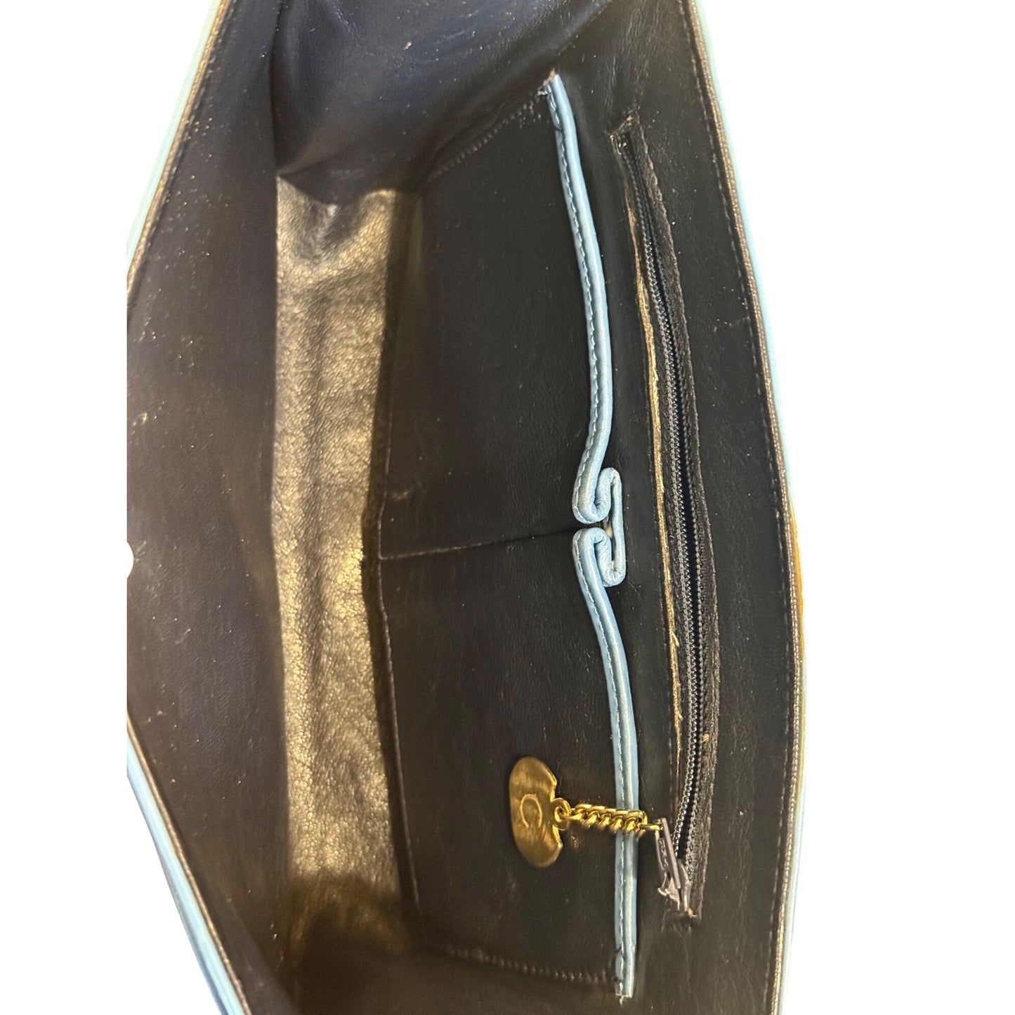 Celine Blue Vintage Leather Chain Strap Shoulder Bag With Gold Hardware