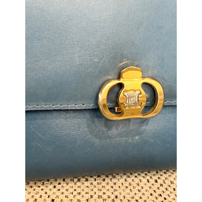 Celine Blue Vintage Leather Chain Strap Shoulder Bag With Gold Hardware