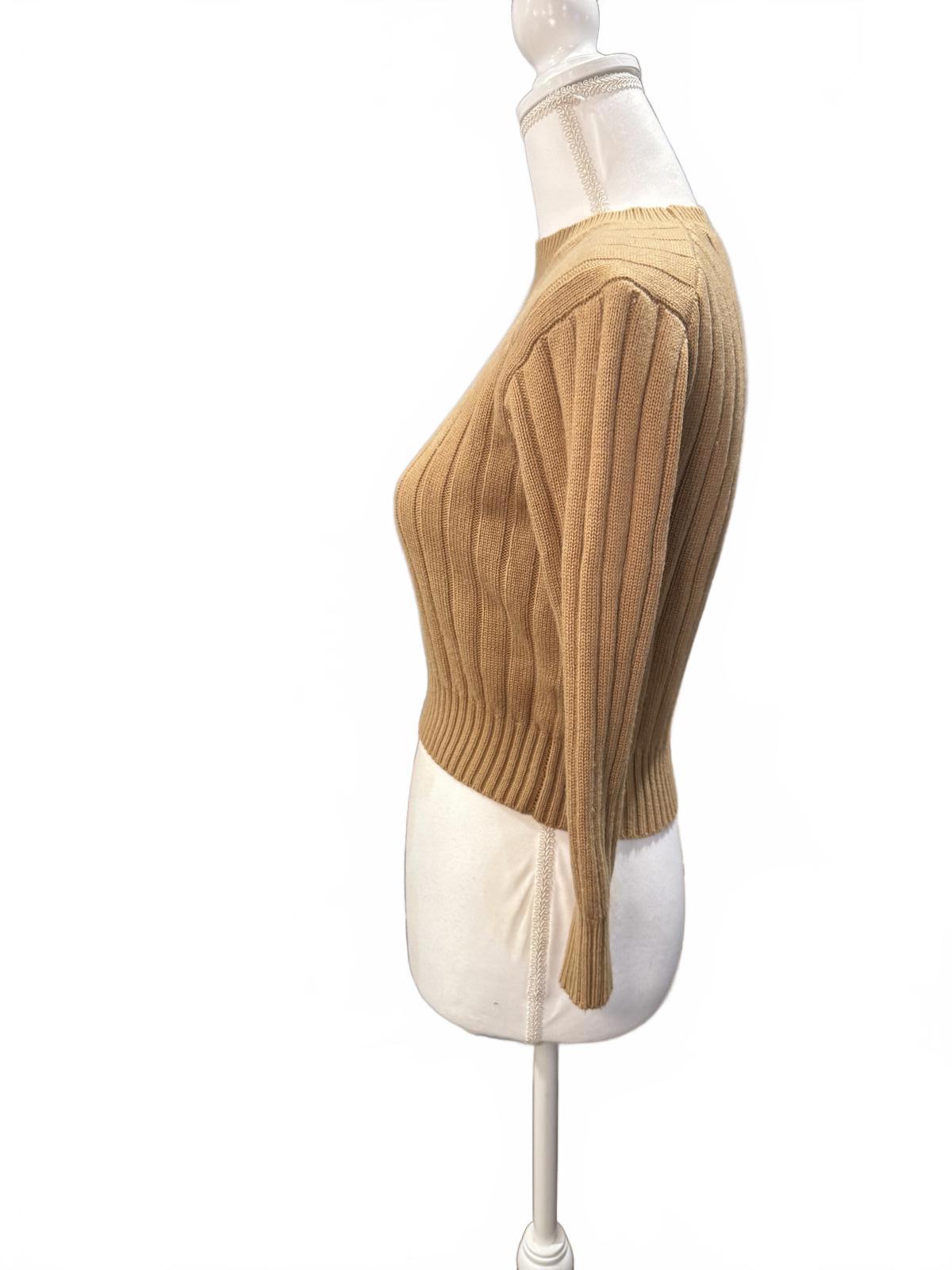 Tome Camel Ribbed Knit Cropped Sweater, XS