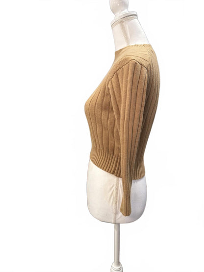 Tome Camel Ribbed Knit Cropped Sweater, XS