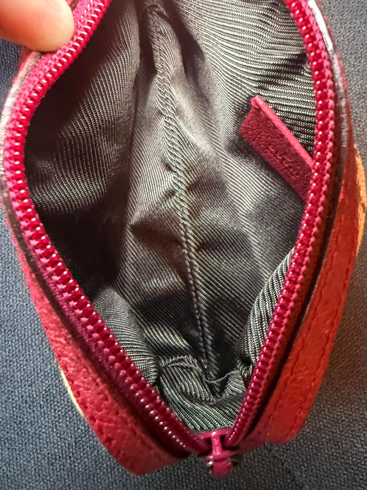 Gucci Beige Monogram Canvas and Red Leather Pouch