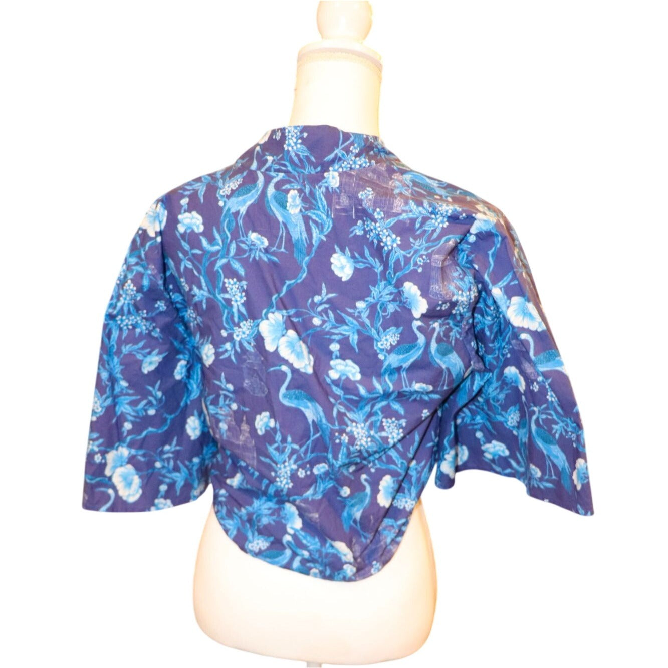 Coniglio Floral Kimono Wrap Top Blue Cranes Tie Front, NWT