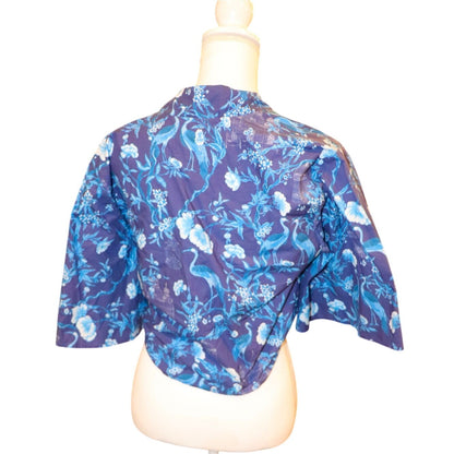 Coniglio Floral Kimono Wrap Top Blue Cranes Tie Front, NWT